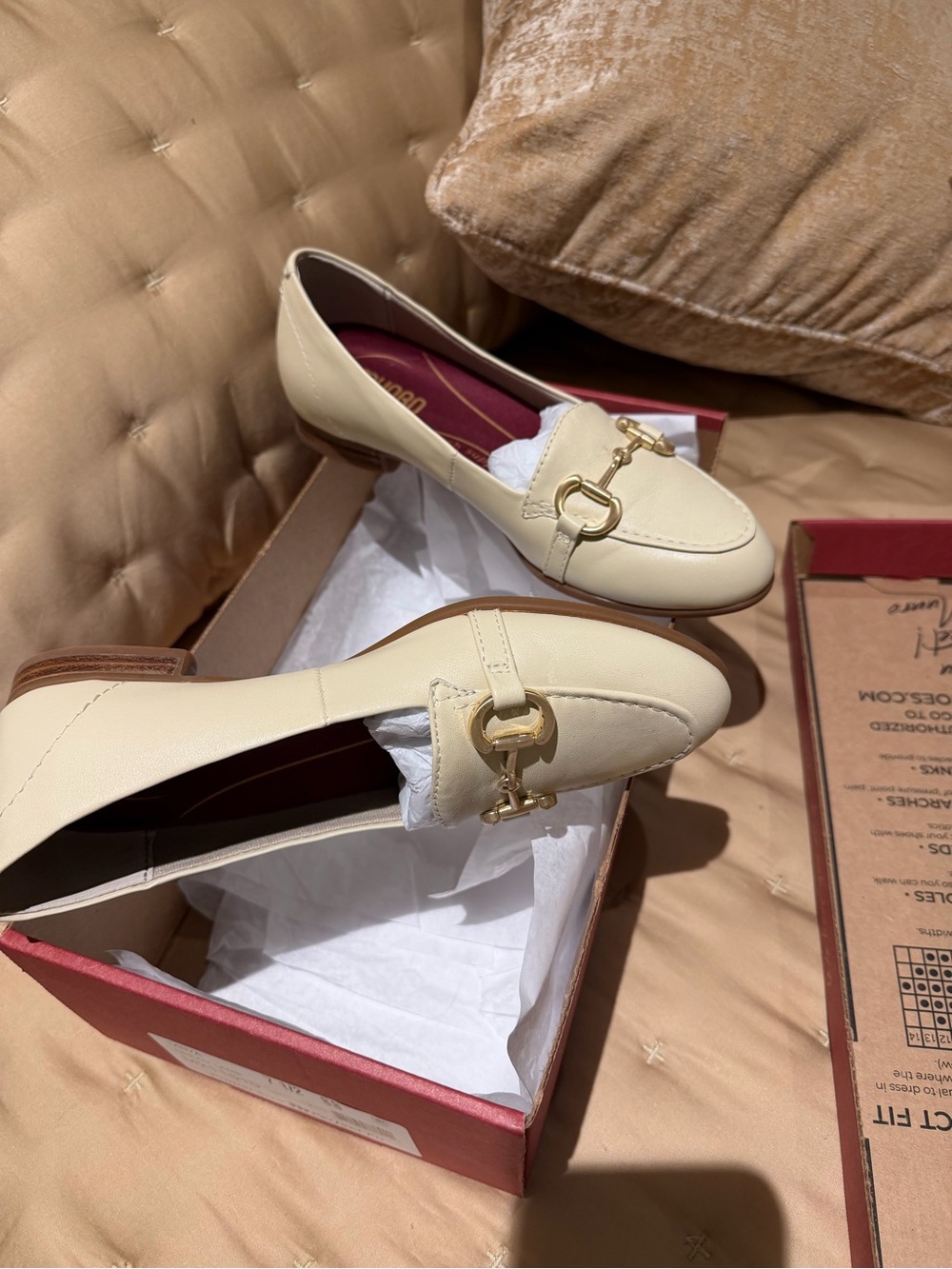 Vaneli Cream Leather Horsebit Loafers